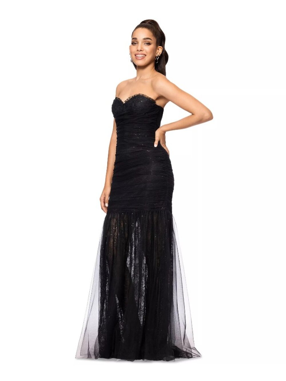 NWT Betsy & Adam Sequined Lace Corset Gown Black Size 12 - Picture 3 of 11